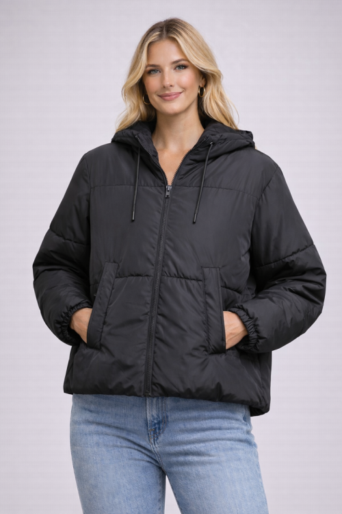 Kadın Şişme Mont Dik Yaka Fermuarlı