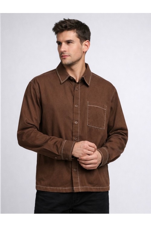 DÜĞMELİ KAHVERENGİ UZUN KOLLU ERKEK GÖMLEK