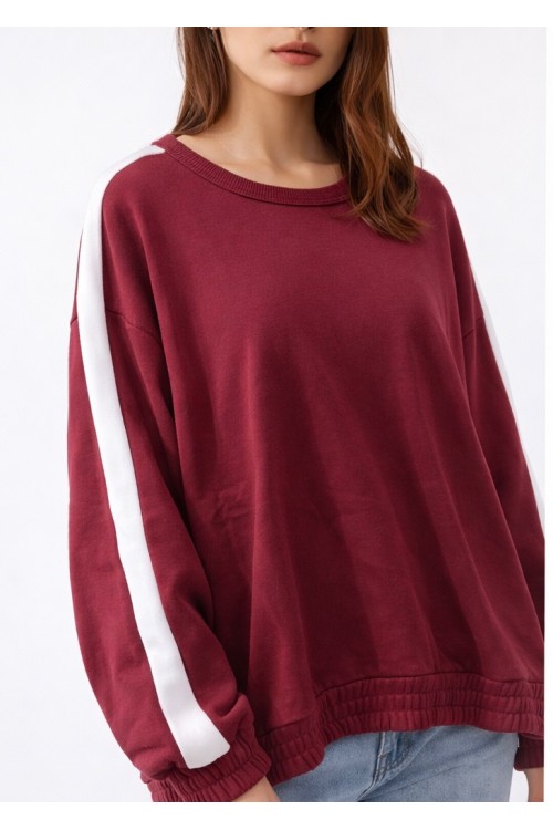 BORDO BEYAZ ŞERİTLİ KADIN SWEATSHİRT